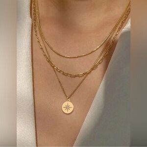 Gold Plated Stainless Steel 3pc Disc Pendant Chain Necklace